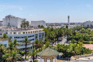 卡萨布兰卡JM Suites Hotel Eco-Friendly Casablanca的享有棕榈树和建筑的城市美景