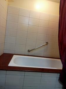 长滩岛Apo 201-Alta Vista De Boracay的带浴缸的浴室,墙上有杆子