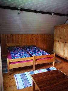 RoudniceHoliday home in Jestrabi v Krkonosich 2207的一间卧室配有一张床和一张桌子