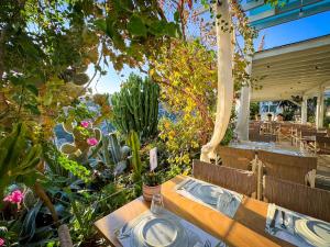 托其Cyprus Villages - Bed & Breakfast - With Access To Pool And Stunning View的庭院设有带水槽和一些植物的桌子