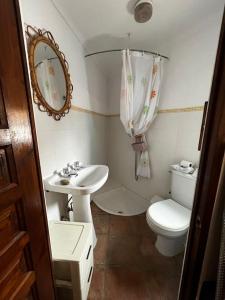 蒙特哈克Casa Rural con vistas espectaculares的一间带水槽、卫生间和镜子的浴室