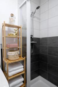 莫雷卢安河Lavilla dorée的带淋浴和玻璃淋浴间的浴室
