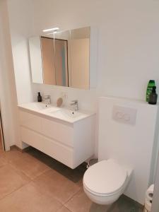 洛默尔Rent & Relax: Vitrabelle的一间带卫生间、水槽和镜子的浴室