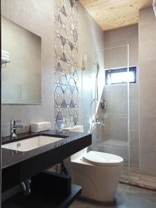 鹿港镇洛津驿民宿的浴室配有卫生间、盥洗盆和淋浴。