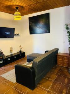 伊科德洛斯维诺斯Pintadera house Caracola的带沙发和平面电视的客厅