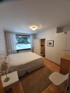 罗瓦涅米Villa Talo的一间卧室设有一张大床和一个窗户。