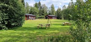 孙讷Nygård Cabins - brandnew holiday home with 3 bedrooms的田野上设有两张野餐桌的公园