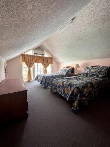 圣玛丽'One Love' Family Getaway w/pool 10mins Duns River的客房设有两张床和窗户。