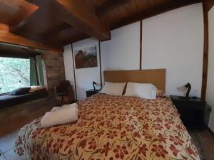 拉安戈斯图拉镇Cabañas con costa al lago, Kalfulafquen的一间卧室,卧室内配有一张大床