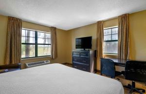 坦帕美国长居酒店 - 坦帕 - 机场 - 云杉街的一间卧室配有一张床、一张书桌和一台电视