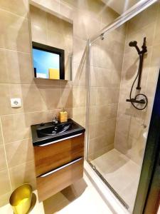 卢森堡New 2 bedrooms Luxury Flat - 19的一间带水槽和淋浴的浴室