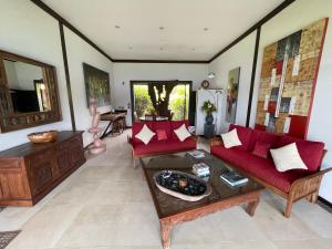 VitouaraPrivate Island Experience的客厅配有红色的沙发和桌子