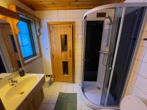 GaustablikkCabin with a great view at Gaustablikk的带淋浴、盥洗盆和镜子的浴室