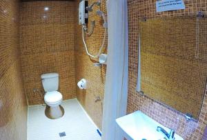 土格加劳RedDoorz Plus @ Taj Hotel Tuguegarao的带淋浴、卫生间和盥洗盆的浴室