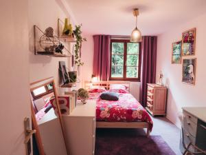 希尔蒂盖姆Liberté · Magnifique maison proche Strasbourg的一间卧室设有一张床和一个窗口