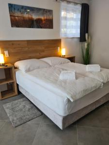 阿伦WellandHome Aalen - 6 Rooms的卧室内的一张大白色床,配有两盏灯