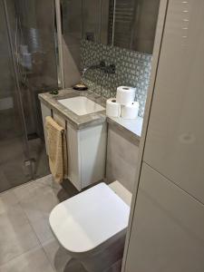 彼得库夫特雷布纳尔斯基Rigel Rooms的浴室配有卫生间、盥洗盆和淋浴。