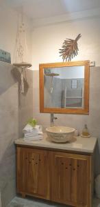 德赛Caraib'Bay Hotel的一间带水槽和镜子的浴室
