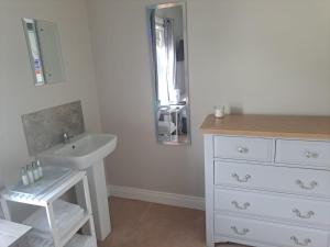 科尔雷恩New Lisnagalt Lodge的白色的浴室设有水槽和镜子