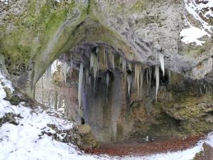 Apfelbluete und Paradies的雪中山上的一个冰洞