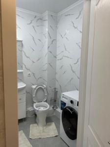 Prigorodnyyоднокомнатная квартира的白色的浴室设有卫生间和水槽。
