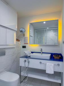 巴统Batumi VIP hotel的白色的浴室设有水槽和卫生间。
