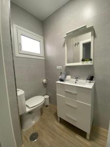 安特克拉Apartamento Andalucía Centro II的一间带卫生间、水槽和镜子的浴室