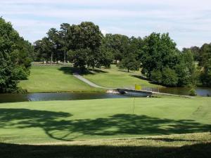 海波因特Modern/Retro Condo的一个带池塘和绿色的高尔夫球场