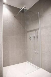 卢森堡Beautiful Stylish 2BR Apartment in Kirchberg的浴室里设有玻璃门淋浴