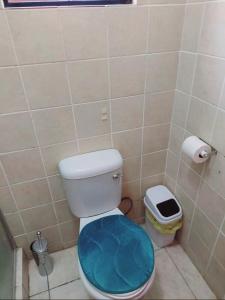 伯格斯堡Gentle Breeze的一间带蓝色座椅卫生间的浴室
