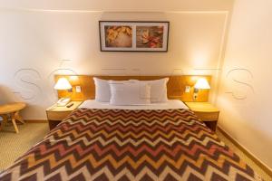 巴鲁埃里Hotel & Residência Alphaville的酒店客房,配有一张床和两盏灯