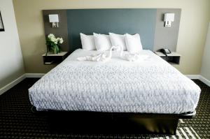 圣西米恩圣西蒙海风旅馆的卧室配有一张带白色床单和枕头的大床。