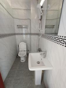 瓜隆岛Roomy Guesthouse的白色的浴室设有水槽和卫生间。
