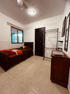 梅里达Habitación independiente al Norte de Mérida的一间卧室配有一张床和一张书桌