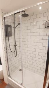 哈佛威斯特Puffin Place,Lloyd House的浴室里设有玻璃门淋浴