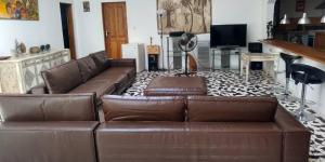 AbéméContany Counda的客厅配有2张棕色皮沙发
