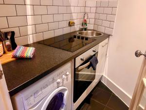 伦敦肖迪奇私人一室公寓的厨房配有洗衣机和水槽