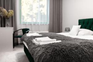 拉多姆Hotel Promenada Biznes & Wypoczynek的酒店客房 - 带两张床和床上的毛巾