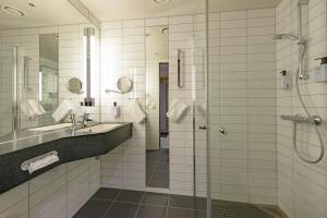摩城斯堪梅耶花园酒店的带淋浴和盥洗盆的浴室