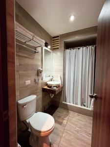 特鲁希略Rado Hotel - Quintanas的一间带卫生间和水槽的浴室