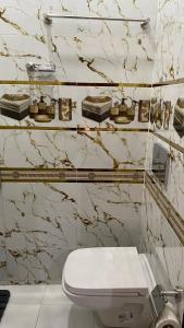 丹吉尔Hotel Biarritz的浴室设有白色卫生间和大理石墙壁。