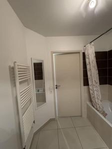 安锡Appartement de Romain的带淋浴和门的白色浴室