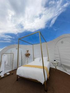 克雷塔罗Hotel Wanderlive的一间位于大帐篷内的卧室,配有一张床