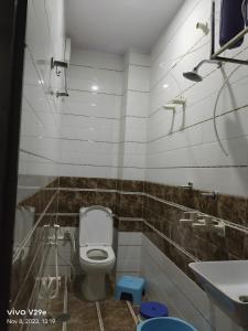 瓦拉纳西Shree Madhvam AC Dormitory的一间带卫生间和水槽的浴室