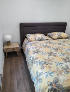 拉普特鲁瓦Au fil de l'eau的一间卧室配有一张带毯子和枕头的床。