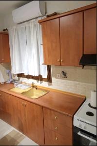 Evaggelia's Apartments 3 Διαμονή στο χωριό的厨房配有水槽和炉灶