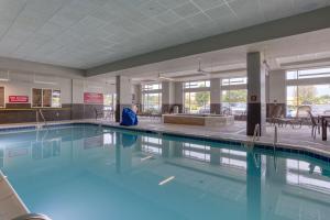 梅森Drury Inn & Suites Cincinnati Northeast Mason的大楼内的一个蓝色海水游泳池