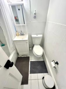 扬克斯6-A Diamond in Yonkers, NY的白色的浴室设有卫生间和水槽。