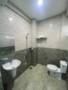 顺化Son Ca Motel的一间带卫生间和水槽的浴室