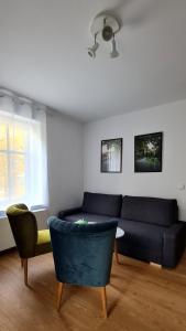 波兰尼卡-兹德鲁伊Apartamenty Dębowa 3的客厅配有沙发和两把椅子